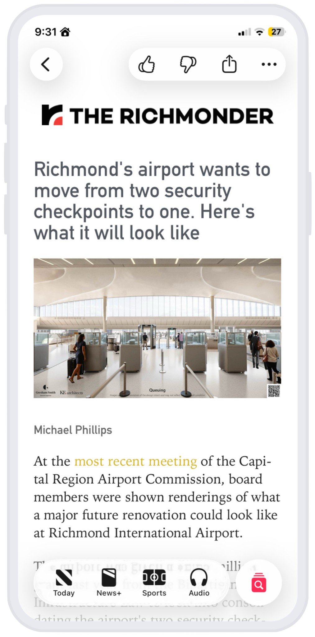Article displayed in Apple News